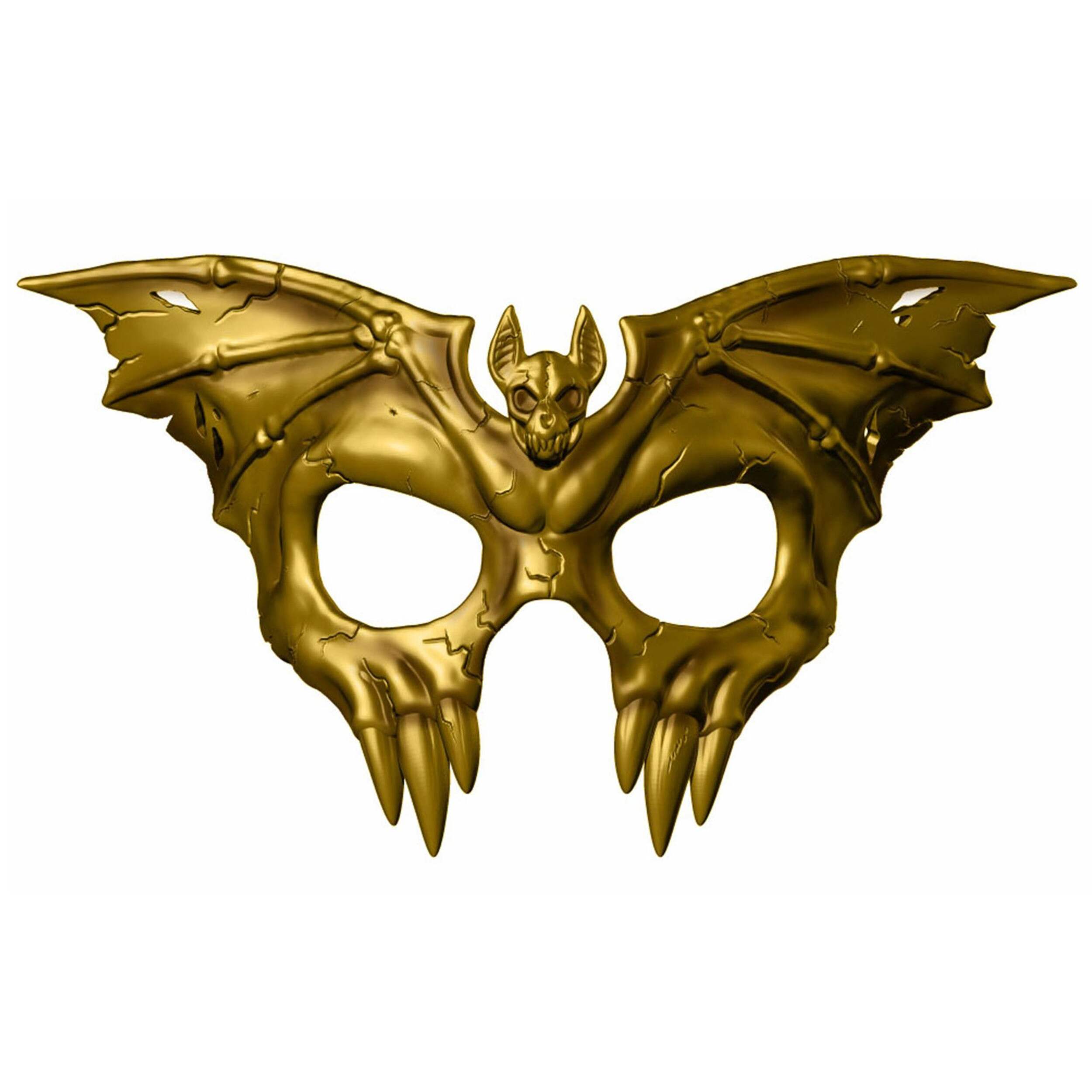 Skull Bat Winged Eye Mask, Gold, One Size, Wearable Costume Accessory for Halloween Front_Flat
