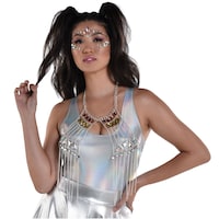 Bejeweled Hanging Festival Necklace Jewelry, Silver, 40-in, Wearable Costume Accessory for Halloween Front_Flat