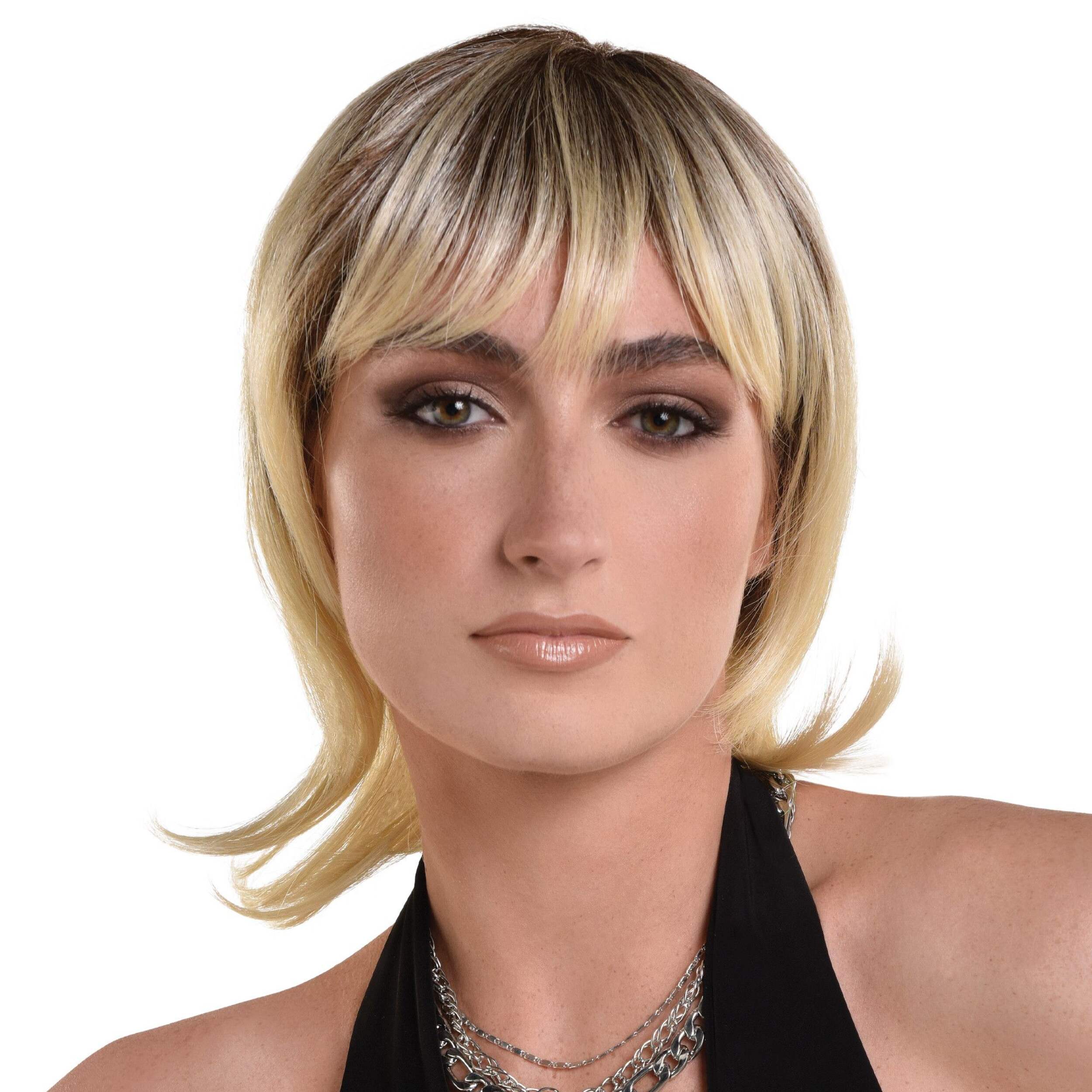 Mullet Short Flippy Hair Wig, Blonde, One Size, Wearable Costume Accessory for Halloween Front_Flat