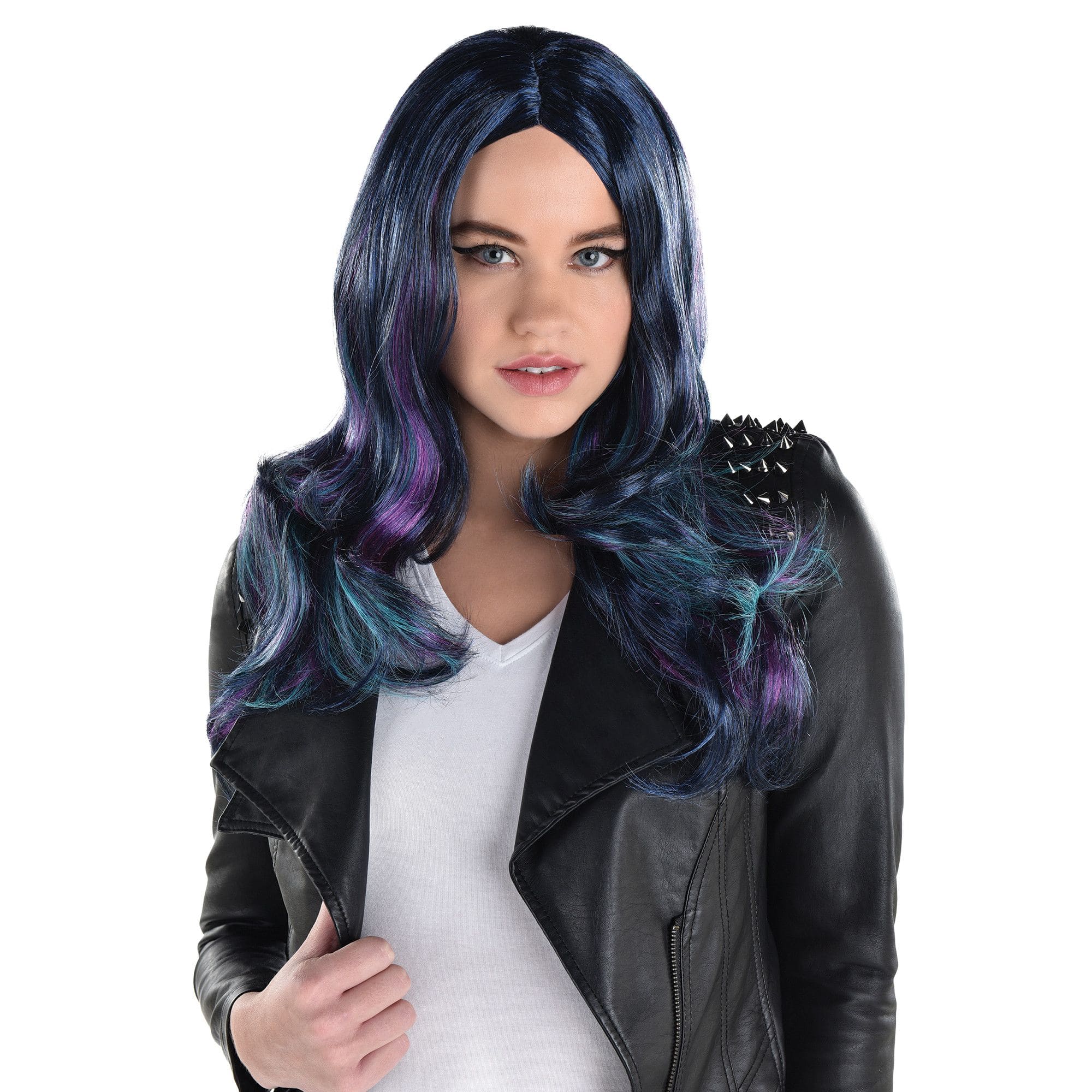 Oil Slick Wavy Hair Wig Blue Purple One Size Wearable Costume Accessory for Halloween