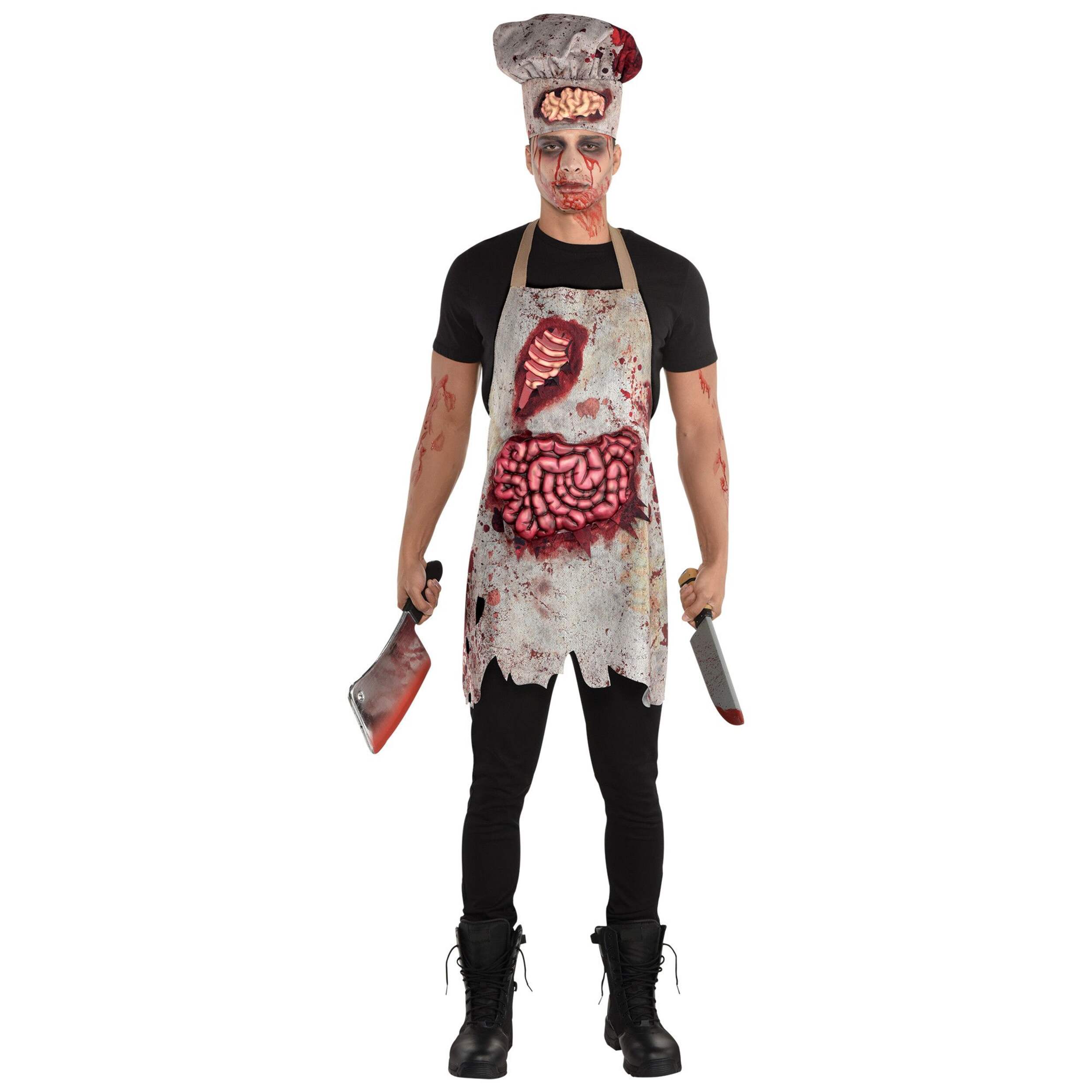 Zombie Chef Hat with Bloody Organs, White/Red, One Size, Wearable Costume Accessory for Halloween Front_Flat