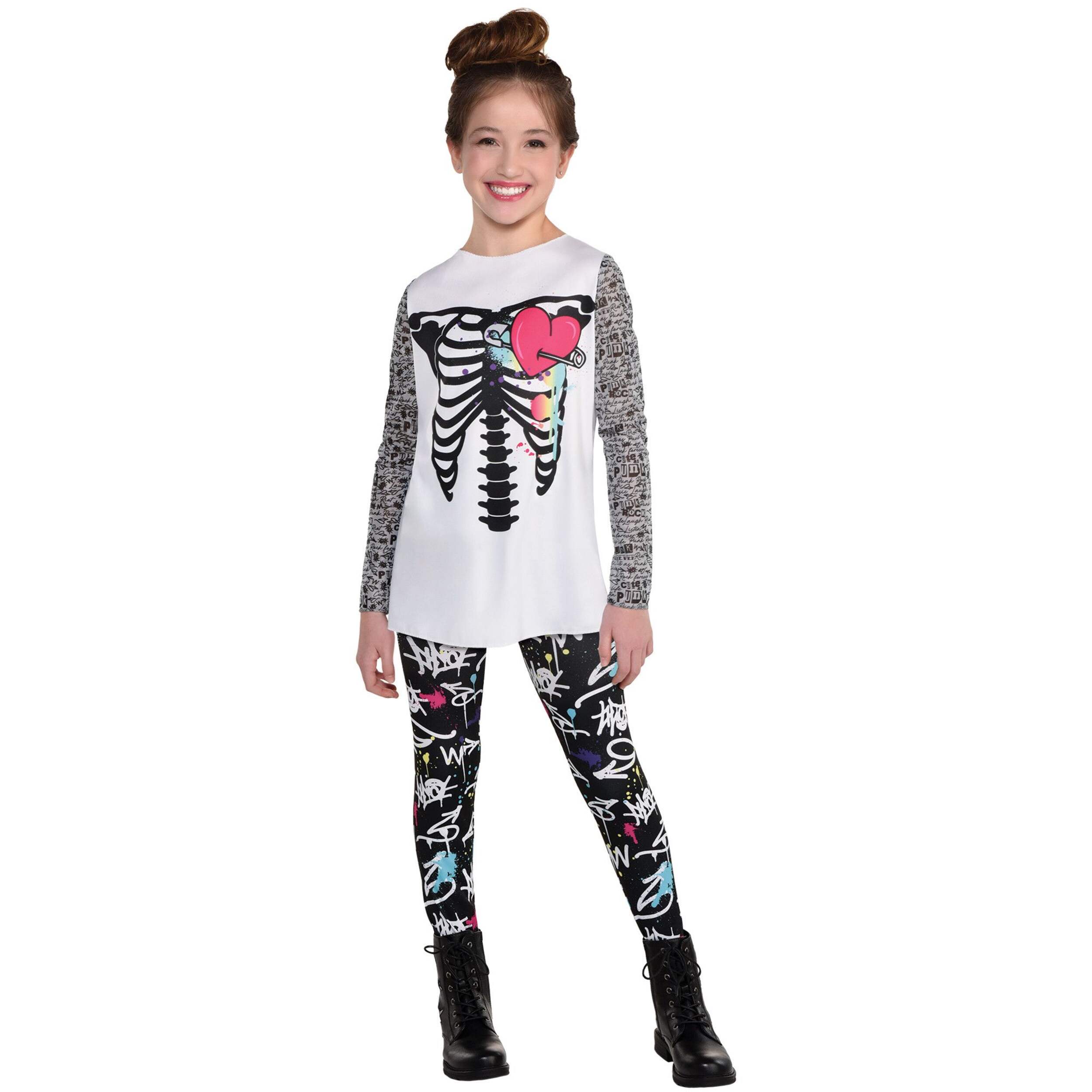 Kids' Dark Side Punk Zombie Ribs Long Sleeve Shirt, Multi-Coloured, One Size, Wearable Costume Accessory for Halloween Front_Flat