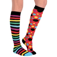 Chaussettes au genou dépareillées de clown pour adultes, rayures et pois multicolores, taille unique, accessoire de costume à porter pour l'Halloween Composite_or_Mixed