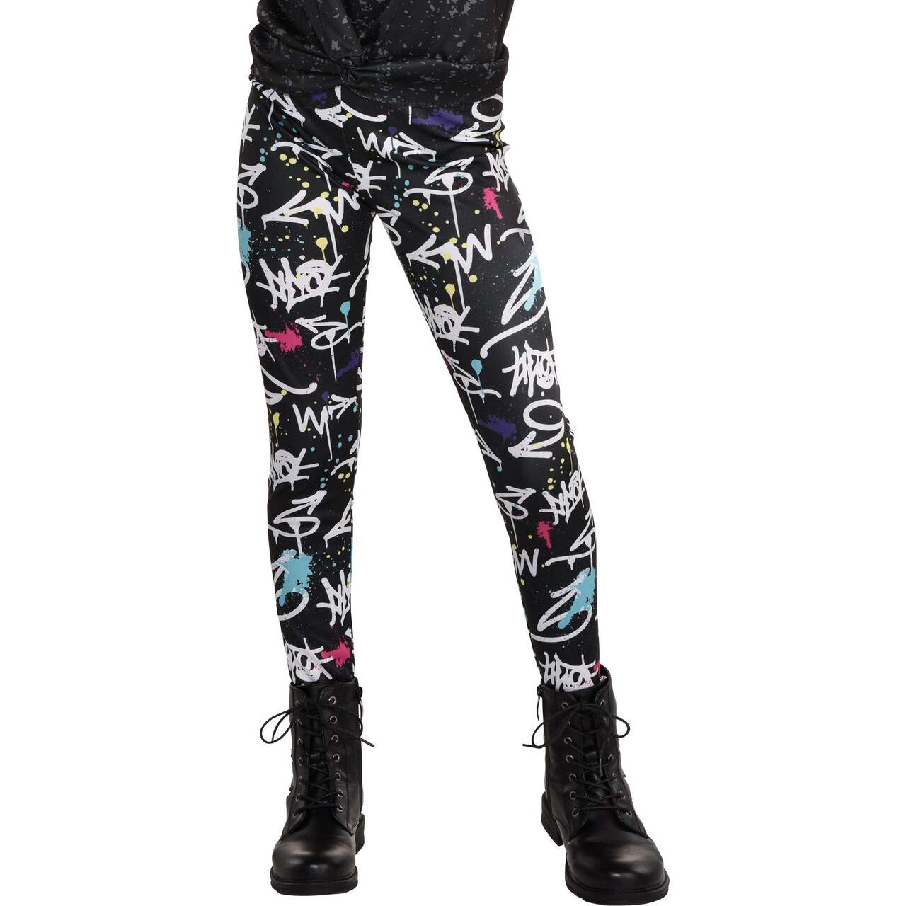 Kids' Dark Side Punk Graffiti Leggings, Multi-Coloured, One Size