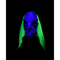 Glow-in-the-Dark Bone Snapper Mask with Hair, Black/White/Yellow, One Size, Wearable Favours  for Halloween Front_Angled_Left