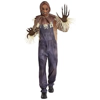Men's Sinister Scarecrow Black/Brown Outfit with Overalls/Mask/Gloves/Hood Halloween Costume, Assorted Sizes Front_Flat