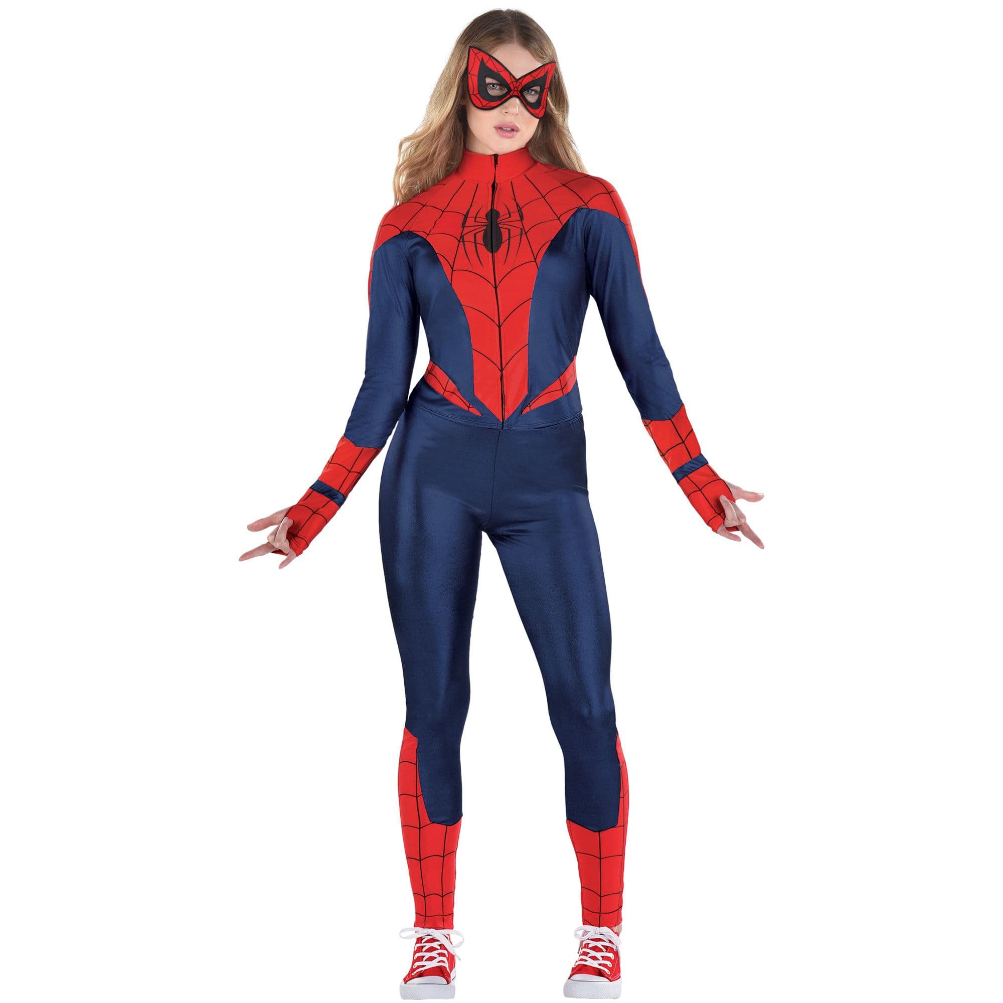 Women's Disney Marvel Spider-Girl Blue/Red Gloved Jumpsuit with Mask ...