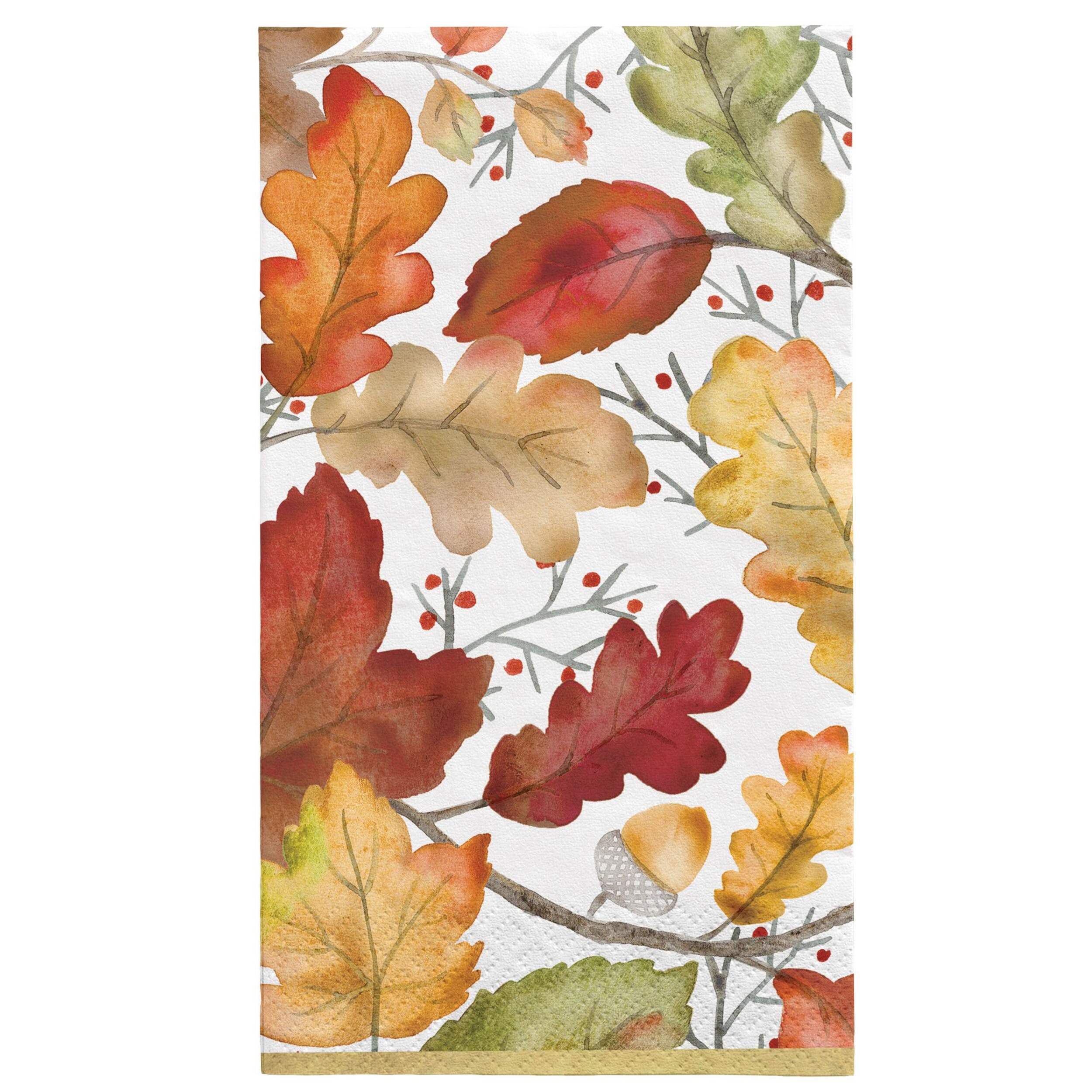 Nature's Harvest Rectangle Paper Disposable Guest Towel Napkins, White Multi-Coloured, Leaves, 8-in, 16-pk, 2-ply, for Fall Front_Flat