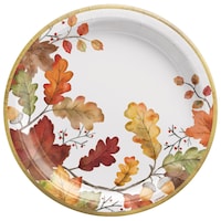 Round Paper Disposable Dinner Plates, White/Orange, 10.5-in, 8-pk, for Fall