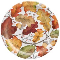 Round Paper Disposable Dessert Plates, Multi-Coloured, Autumn Leaves, 7-in, 8-pk, for Fall