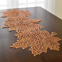 Vinyl Reusable Table Runner Decoration, Metallic Rust Orange, Fall Leaves, 54-in x 102-in, for Fall