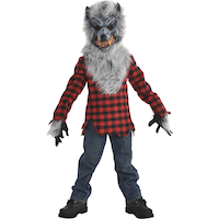 Kids' Werewolf Red Flannel Outfit with Shirt/Mask/Gloves Halloween Costume, Assorted Sizes Front_Flat