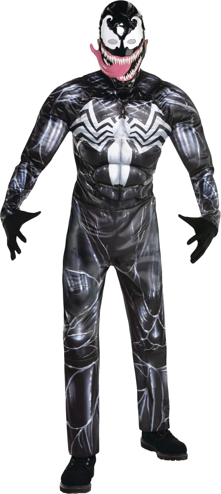 Men's Disney Marvel Spider-Man Venom Black/White Padded Jumpsuit with Mask  Halloween Costume, Assorted Sizes