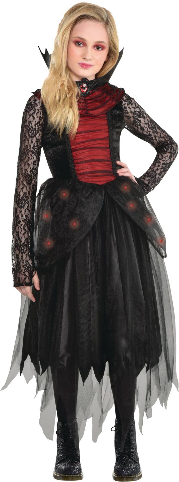Kids' Light-Up Twinkling Countess Vampire Black/Red Dress