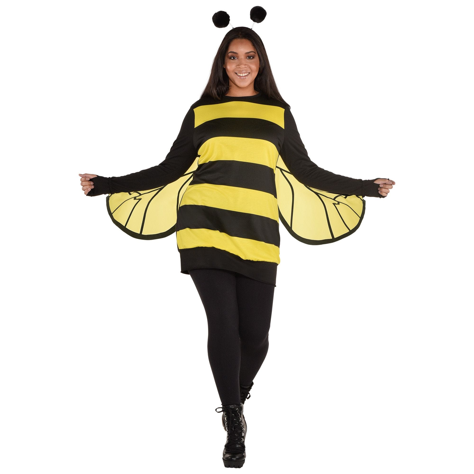 Women's Bumblebee Yellow/Black Dress with Wings & Headband Halloween Costume, Assorted Sizes