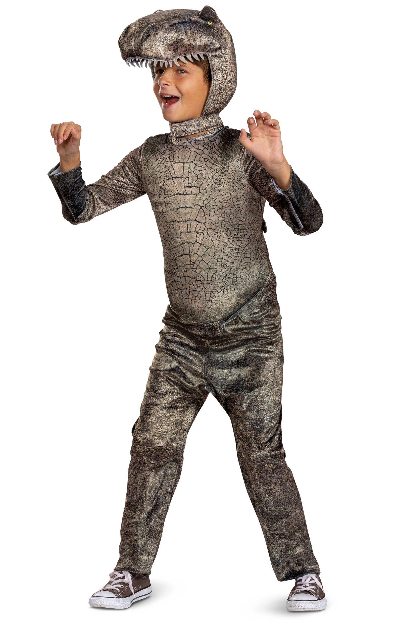 Kids' Jurassic World T-Rex Green  Jumpsuit Adaptive Halloween Costume, Assorted Sizes Front_Flat