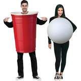 Costume d'Halloween pour couple, verre rouge et balle de tennis de table bière-pong, rouge/blanc, adultes, standard, taille unique Front_Flat