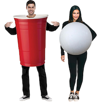 Adult Red Cup & Ping-Pong Ball Red/White Beer Pong Outfits Couples Halloween Costume, One Size Front_Flat