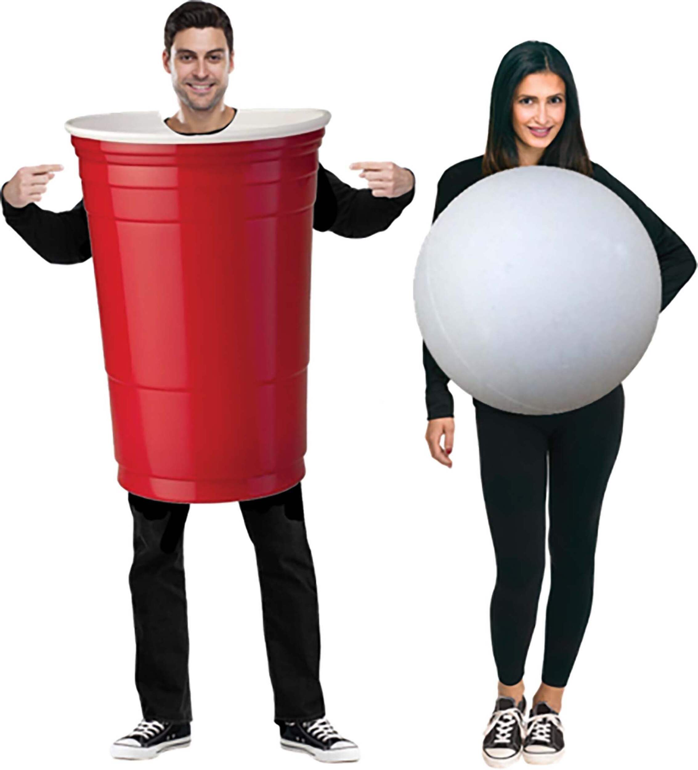 Costume d'Halloween pour couple, verre rouge et balle de tennis de table bière-pong, rouge/blanc, adultes, standard, taille unique Front_Flat