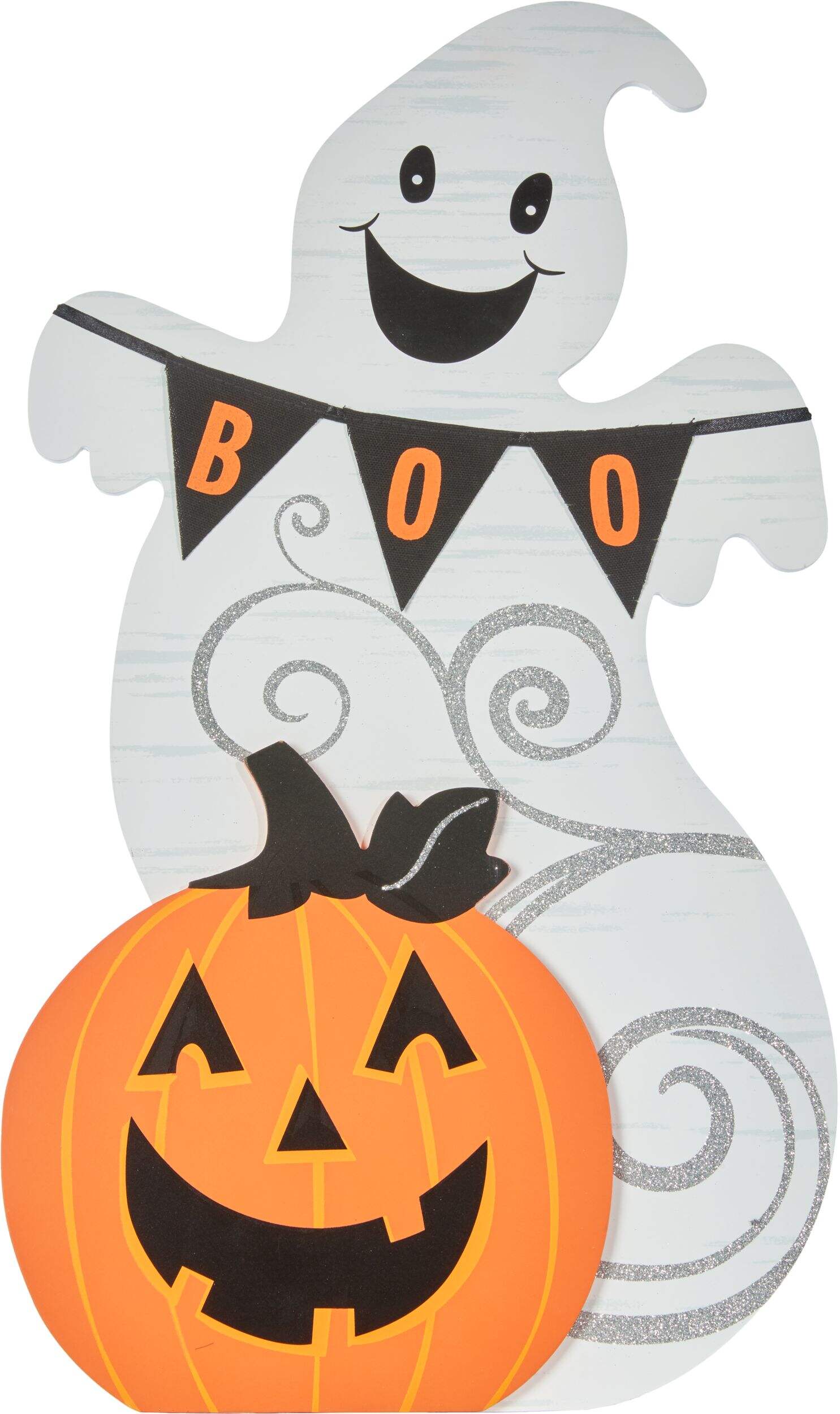 "Boo" Ghost & Jack-O'-Lantern Pumpkin Table Sign, Orange/White, 2-ft, Indoor Decoration for Halloween Front_Flat