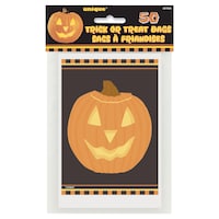 Sacs-cadeaux en cellophane citrouille lanterne, noir/orange, 4 po, paq. 50, pour l'Halloween Front_Flat
