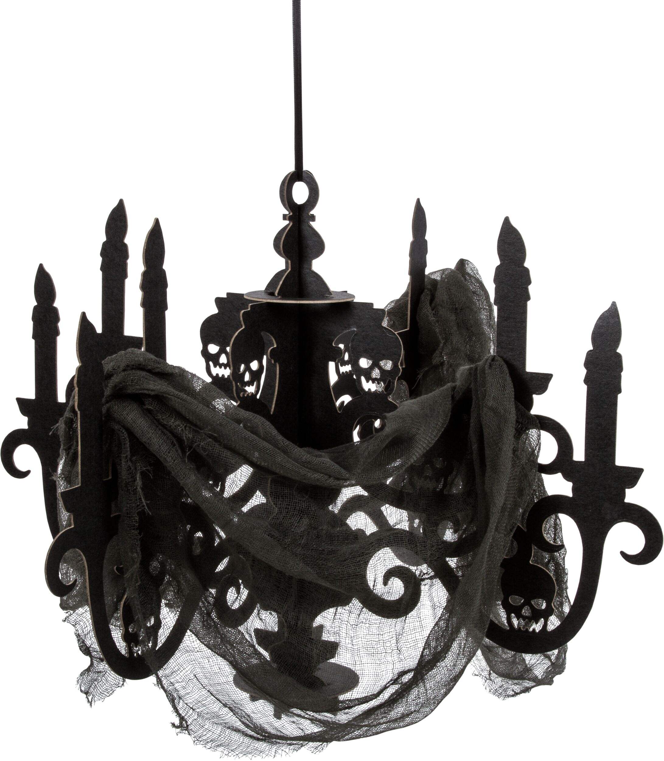 Hanging Paper Candelabra, Black, 16-in, Indoor Decoration for Halloween Front_Flat