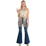 Veste hippie à pampilles, beige, taille universelle, accessoire de costume à porter pour l'Halloween Front_Flat