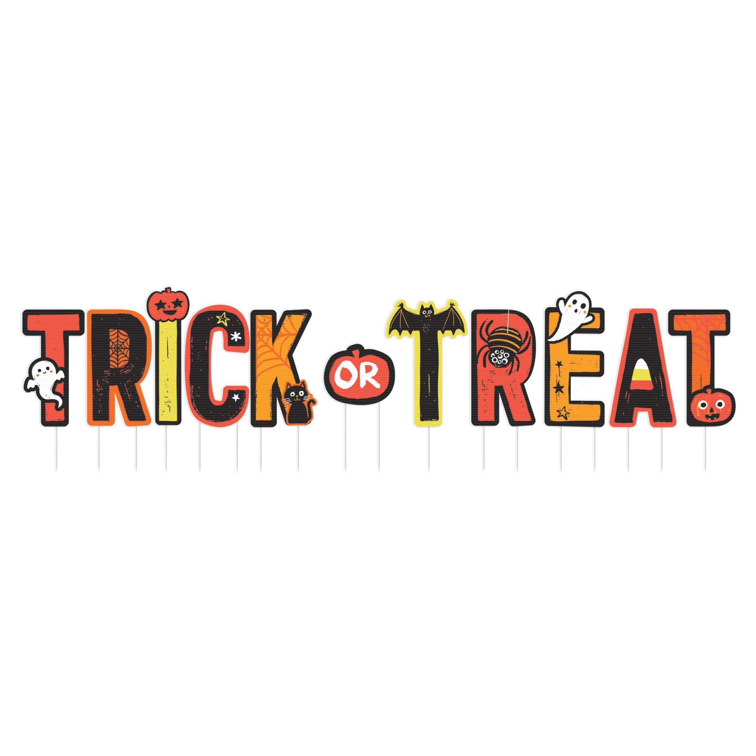"Trick or Treat" Yard Stake, Multi-Coloured, 20-in, Outdoor Decoration for Halloween Front_Flat
