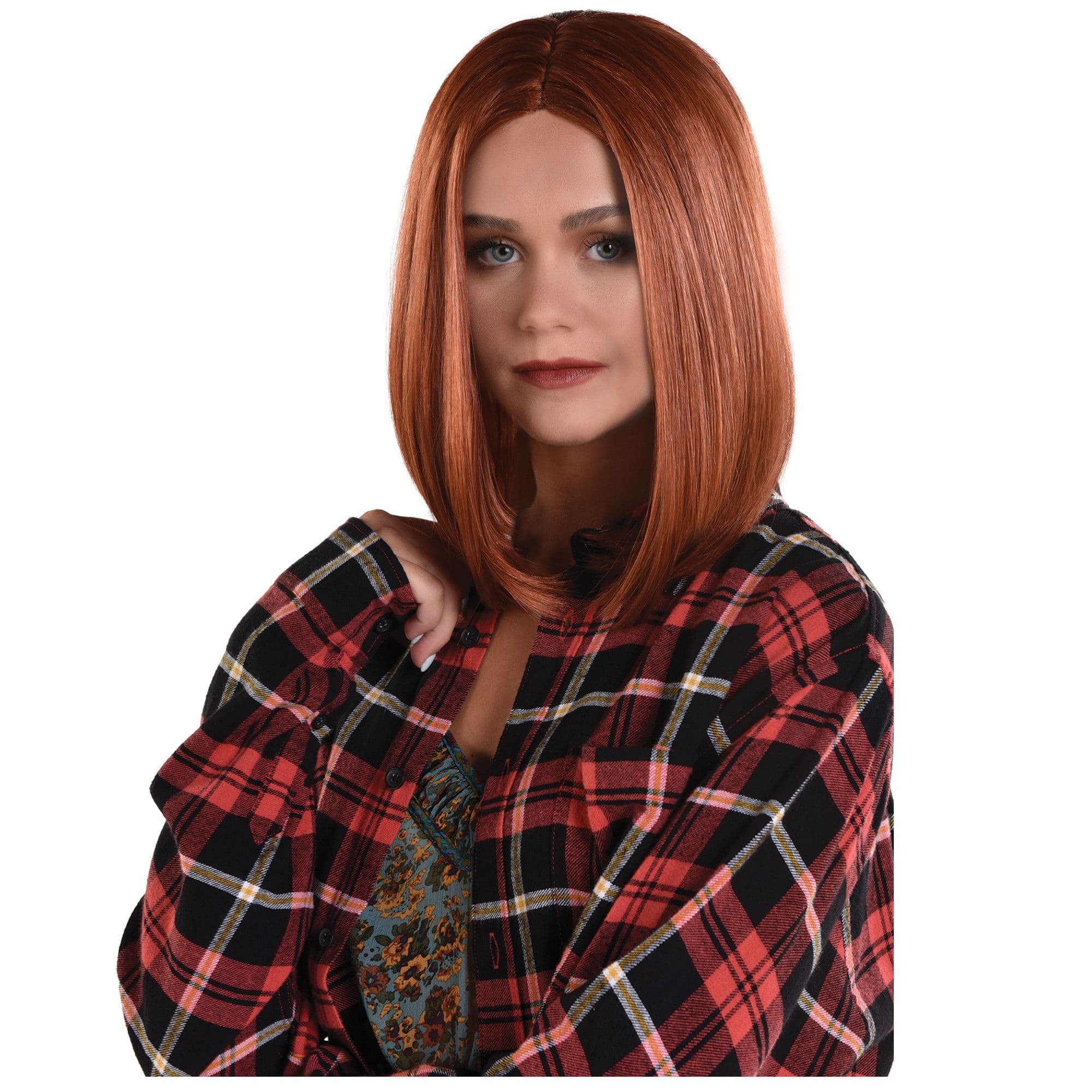 Shoulder Length Straight Hair Wig Red One Size Wearable Costume Accessory for Halloween