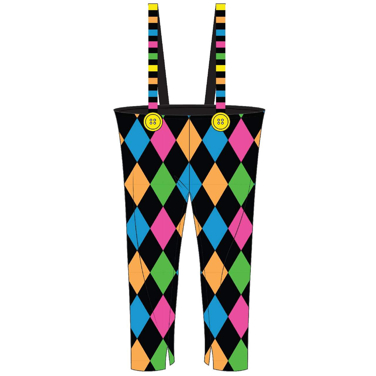 Clown Circus Suspender Pants, Neon Multi-Coloured Diamond, One Size,  Wearable Costume Accessory for Halloween