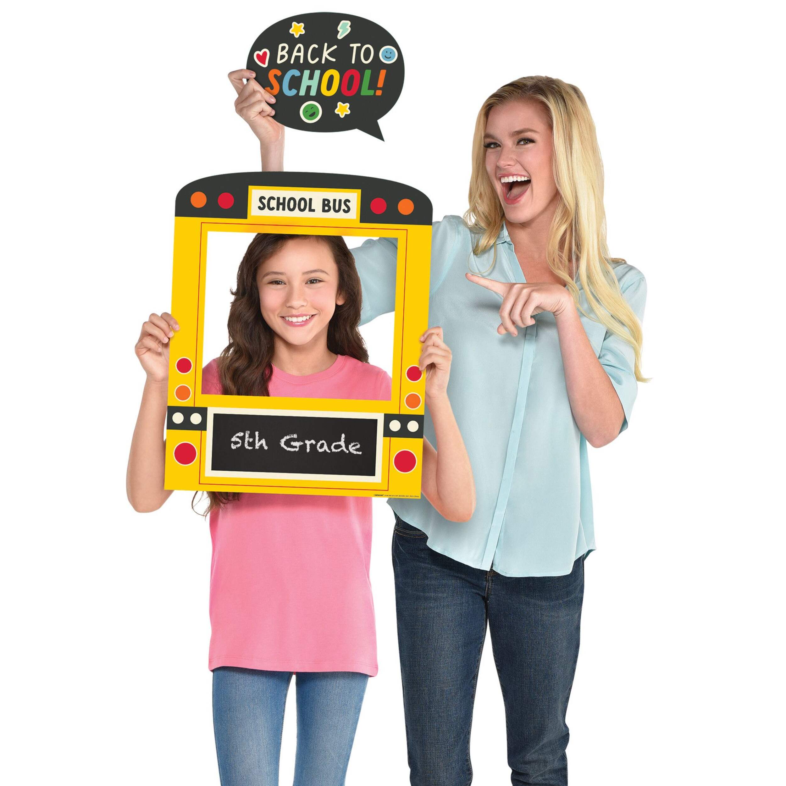 "Back to School" Customizable School Bus Photo Booth Frame Prop Kit with Cutout Props, Multi-Colour, 23-in, 2-pk, Indoor Decoration for Back to School Front_Flat