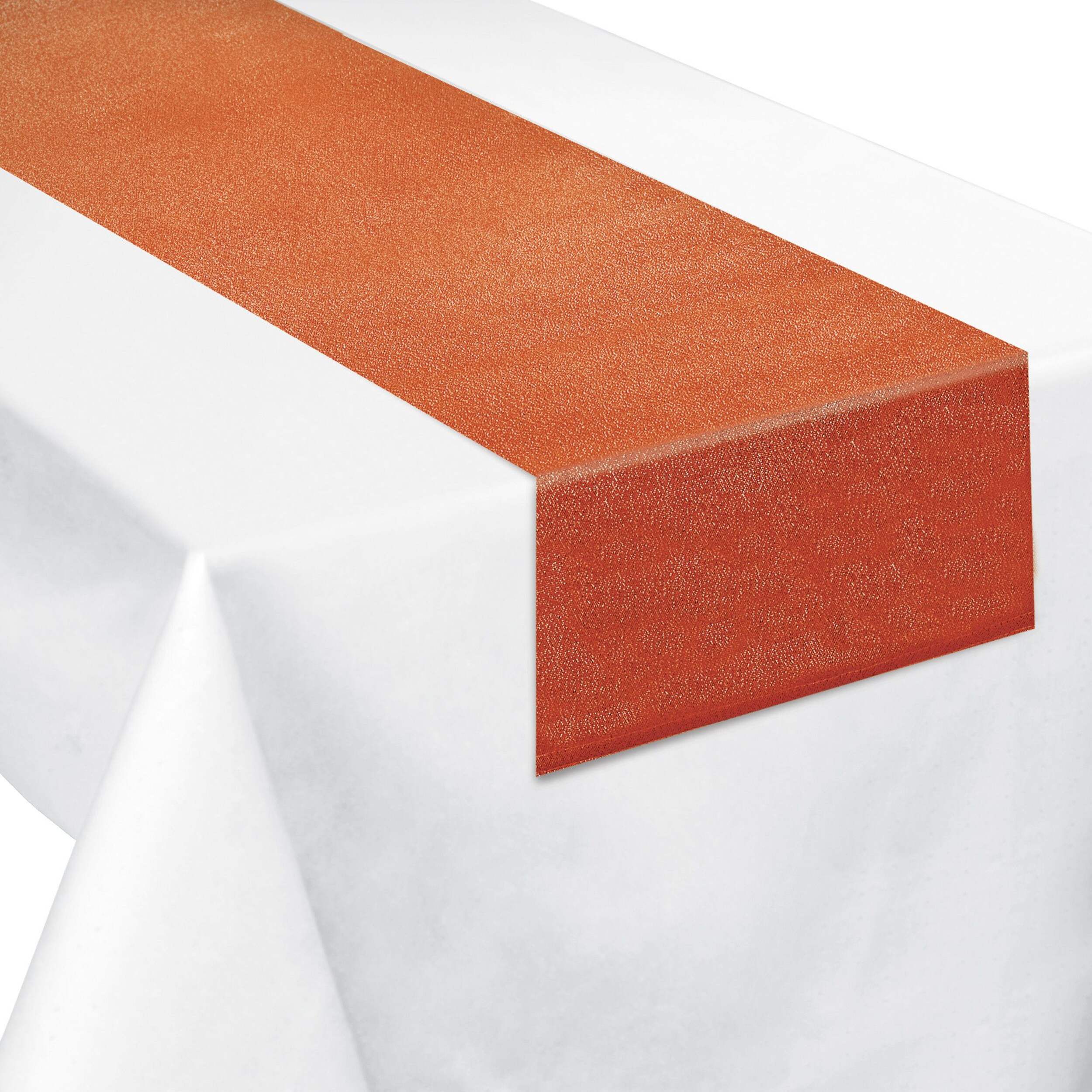 Fabric Reusable Table Runner Decoration, Metallic Rust Orange, 13-in x 72-in, for Fall CloseUp