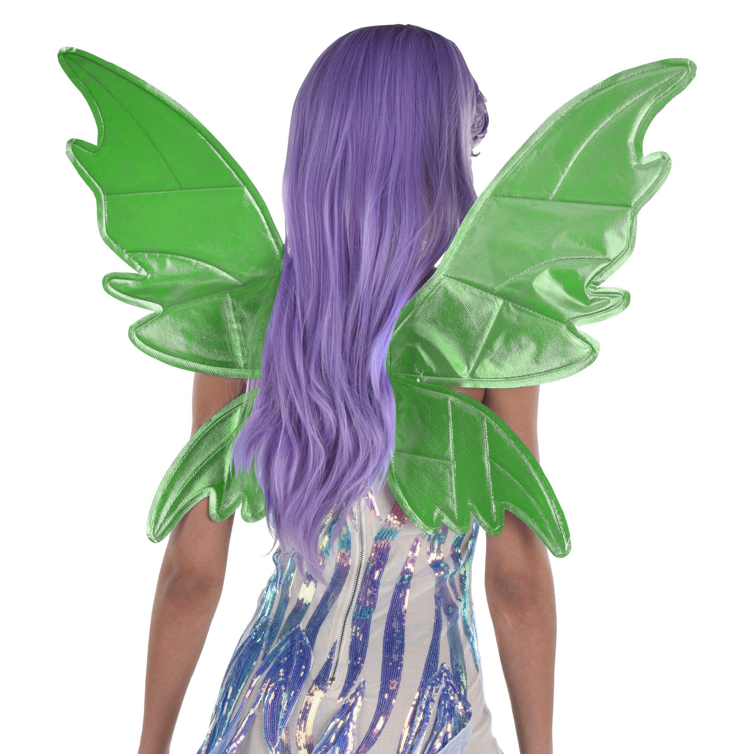 Iridescent Fairy Wings, Green, One Size, Wearable Costume Accessory for Halloween Back_Angled_Left