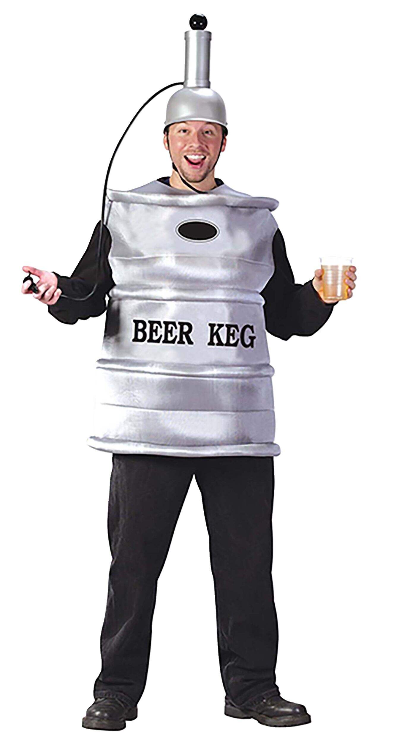 Beer Keg with Liquid Dispenser, Silver, One Size, 2-pk, Wearable Costume Accessories for Halloween Front_Flat