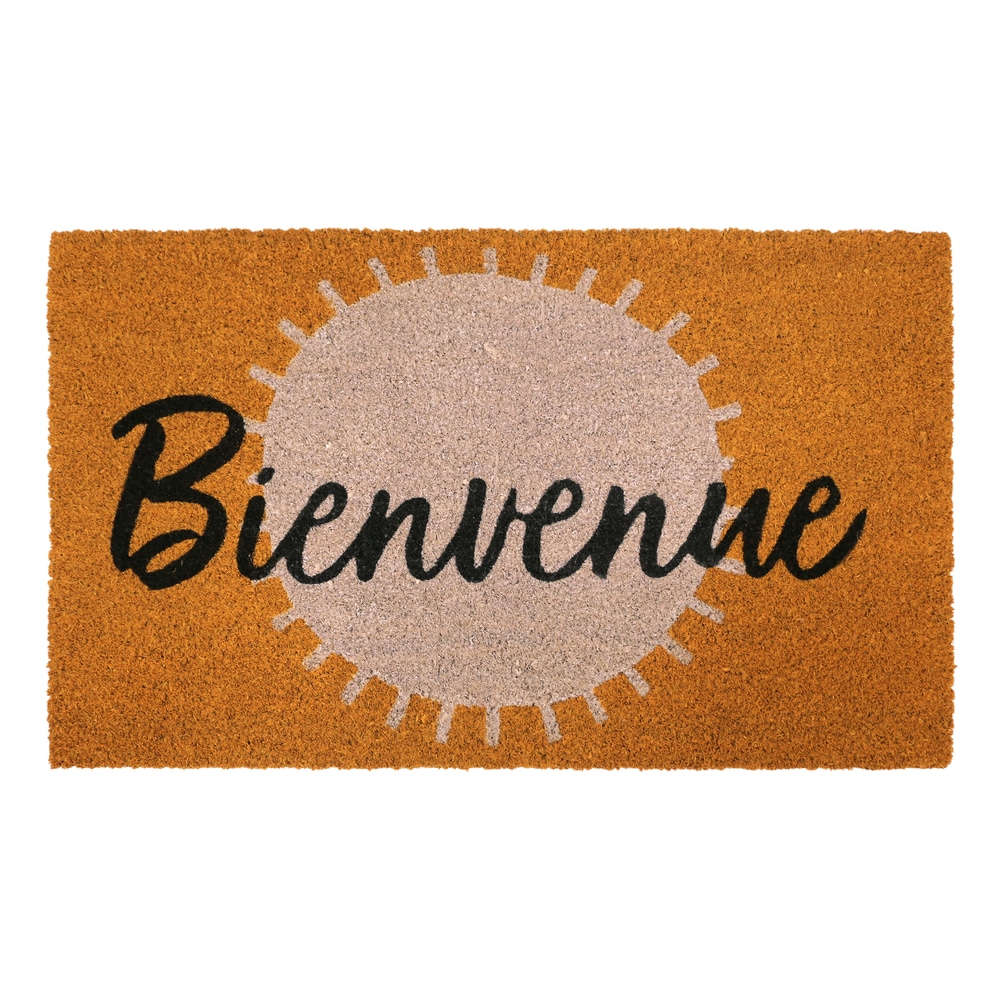 Spring Bienvenue Natural Coir Sun Outdoor Door Mat with Vinyl Backing