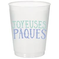 "Joyeuses Paques" Plastic Reusable Cups, Clear/Blue, 14-oz, 8-pk, for Easter Front_Flat