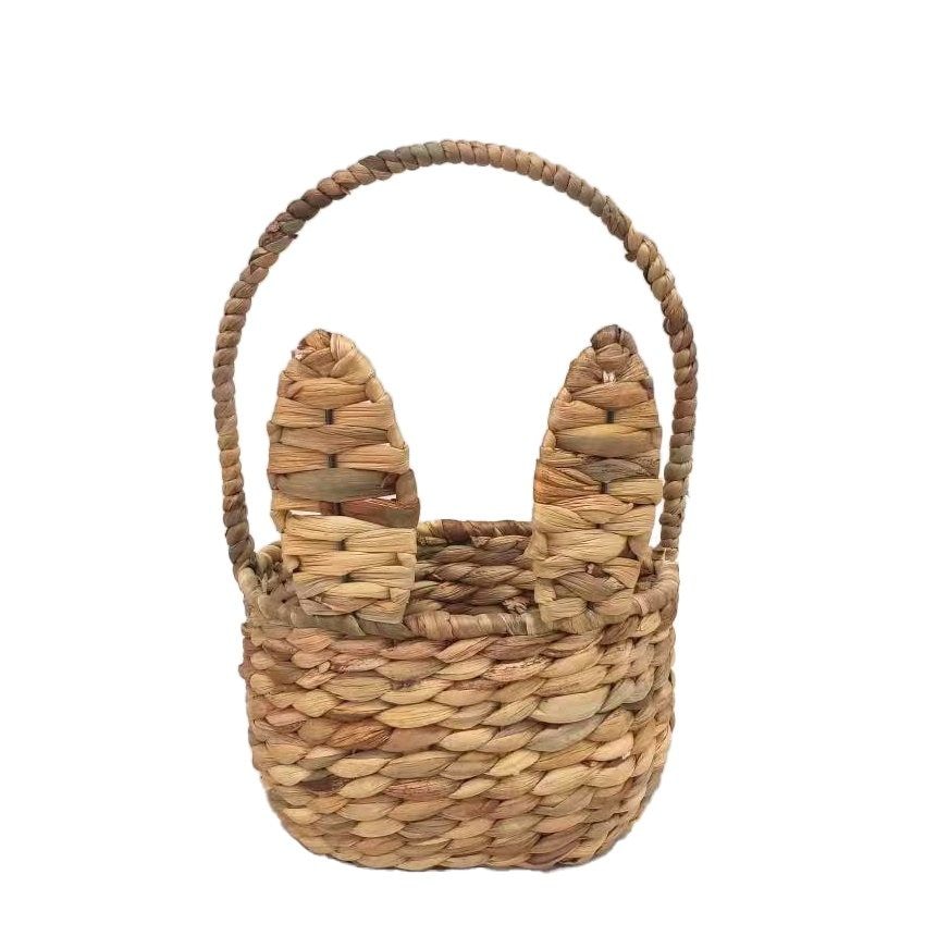 Easter Bunny Ears Decorative Grass Weaved Basket with Handle, 12in