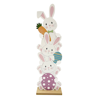Bunny Rabbit Stacked Porch Greeter Decoration, White/Pink, 36-in, for Easter