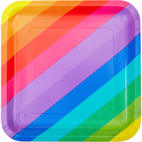 Grandes assiettes carrées arc-en-ciel, paq. 8 Front_Flat