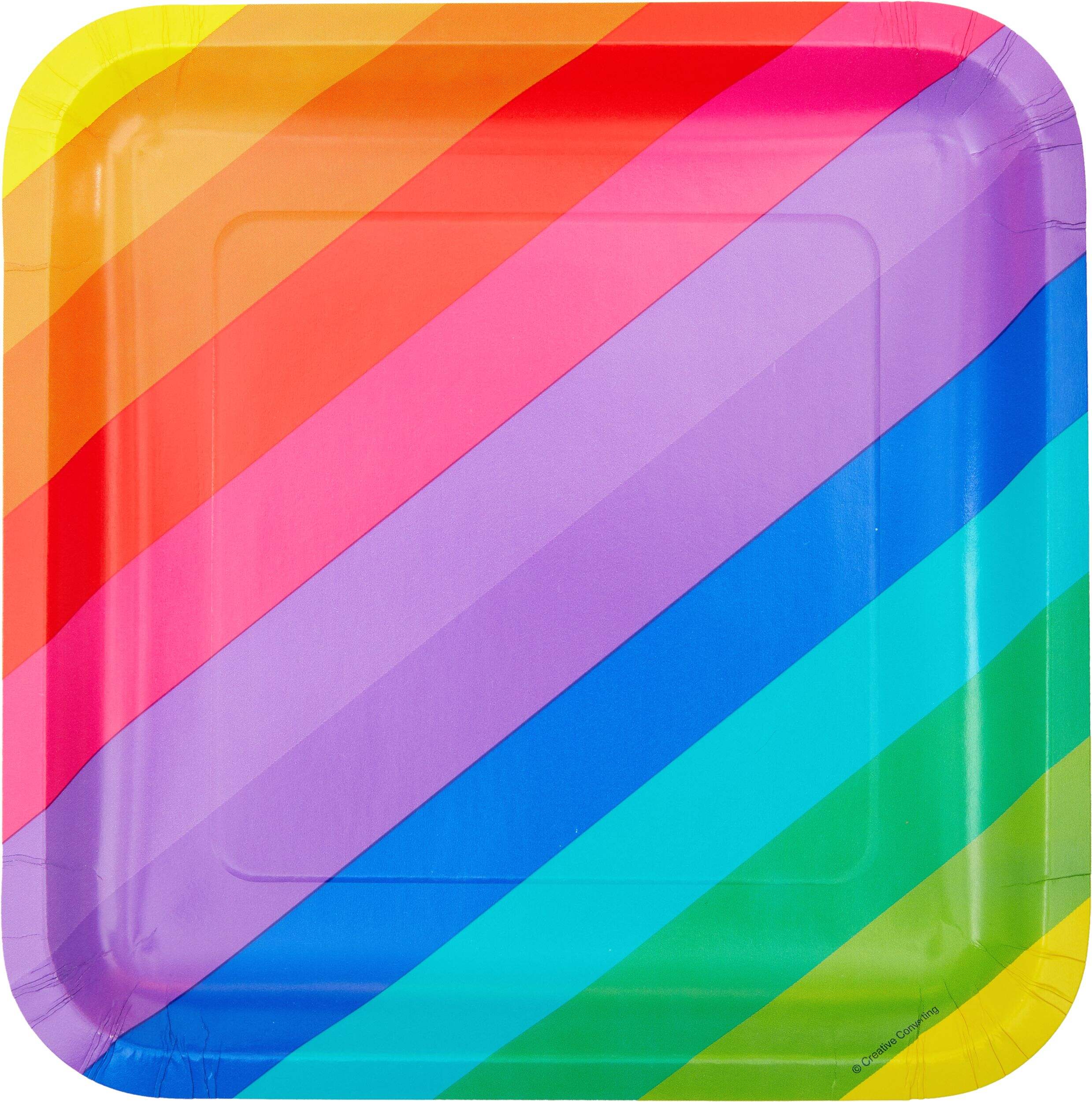 Square Paper Disposable Lunch Plates, Rainbow, 9-in, 8-pk, for Pride/Summer Party Front_Flat