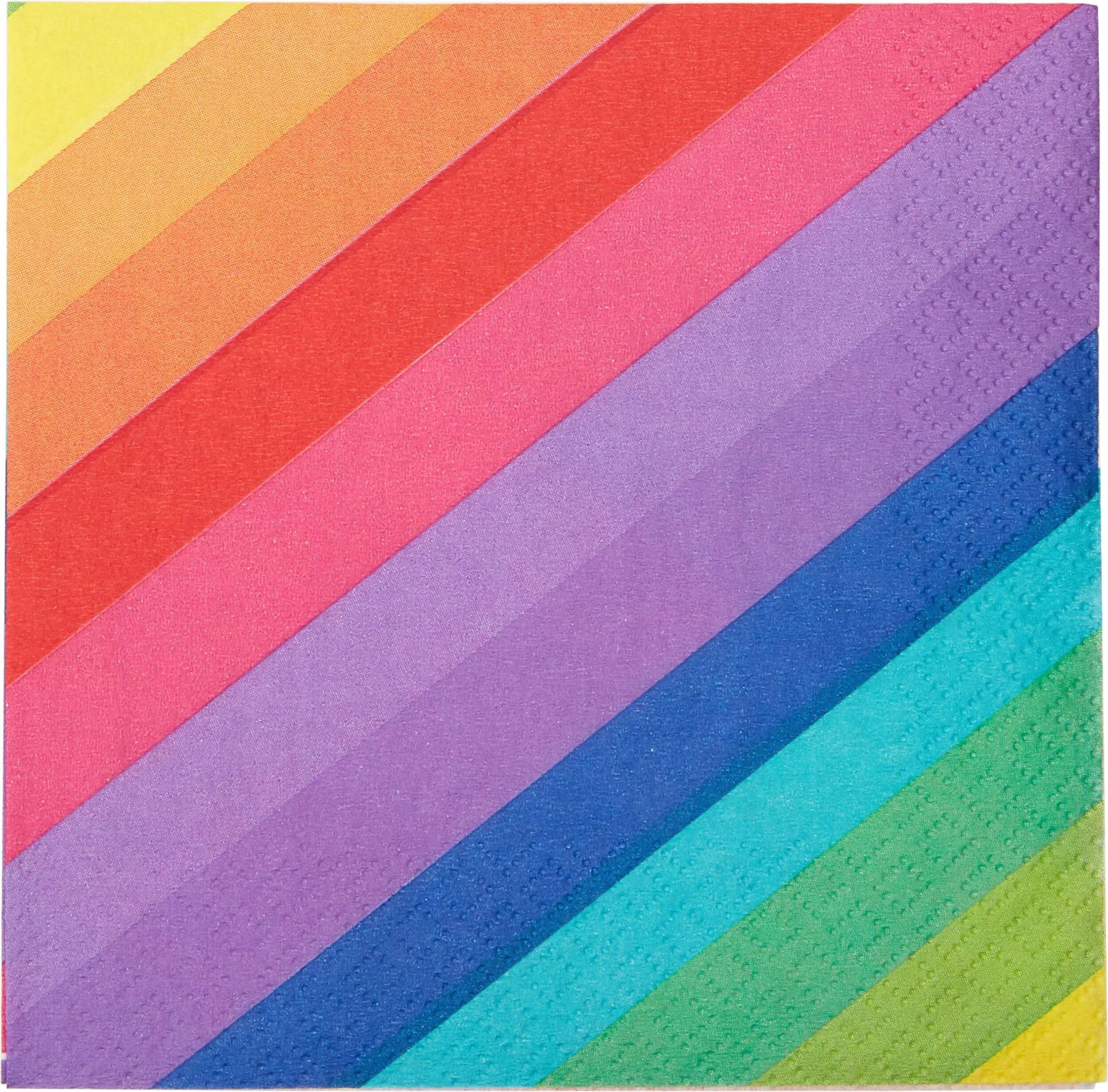 Square Paper Disposable Beverage Napkins, Rainbow, 5-in, 16-pk, 2-ply, for Summer Party/Pride Front_Flat