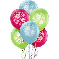 Ballons en latex ronds, rouge/bleu/vert, fleur d'hibiscus, 12 po, paq. 15, pour fête estivale Front_Flat