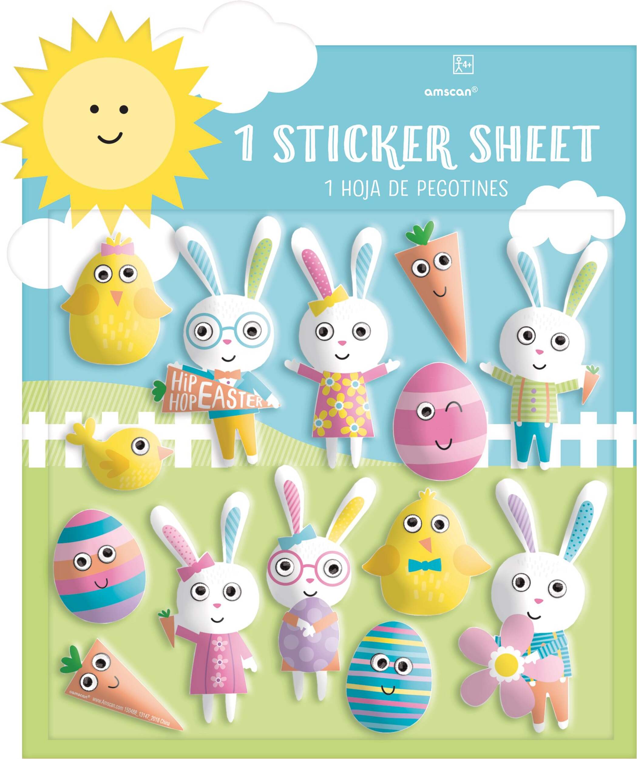 Bunny Rabbit Puffy Sticker Variety Pack, Multi-Coloured, 1 Sheet, 14-pk, for Easter Front_Flat