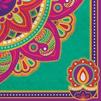 Square Paper Disposable Lunch Napkins, Green/Purple, Rangoli, 6.5-in, 16-pk, 2-ply, for Diwali