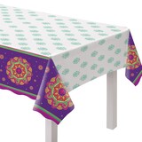 Nappe de table rectangulaire réutilisable en plastique, violet/vert, Rangoli, 54 x 102 po, pour Divali CloseUp