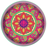 Round Plastic Melamine Reusable Serving Platter, Purple/Orange, Rangoli, 13.5-in, for Diwali