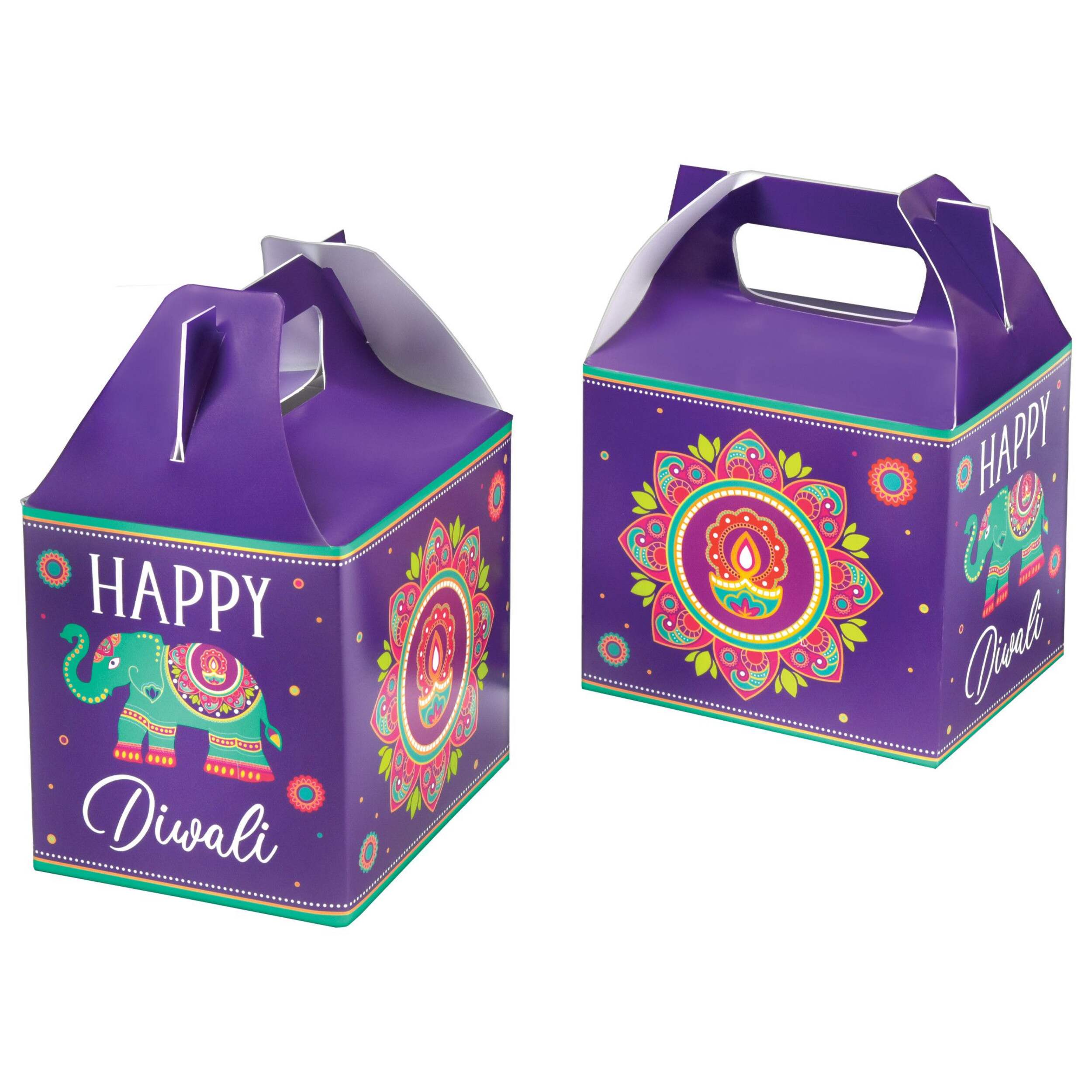 Square Paper Favour Treat Boxes, Purple, Rangoli, 7.5-in, 8-pk, for Diwali Composite_or_Mixed
