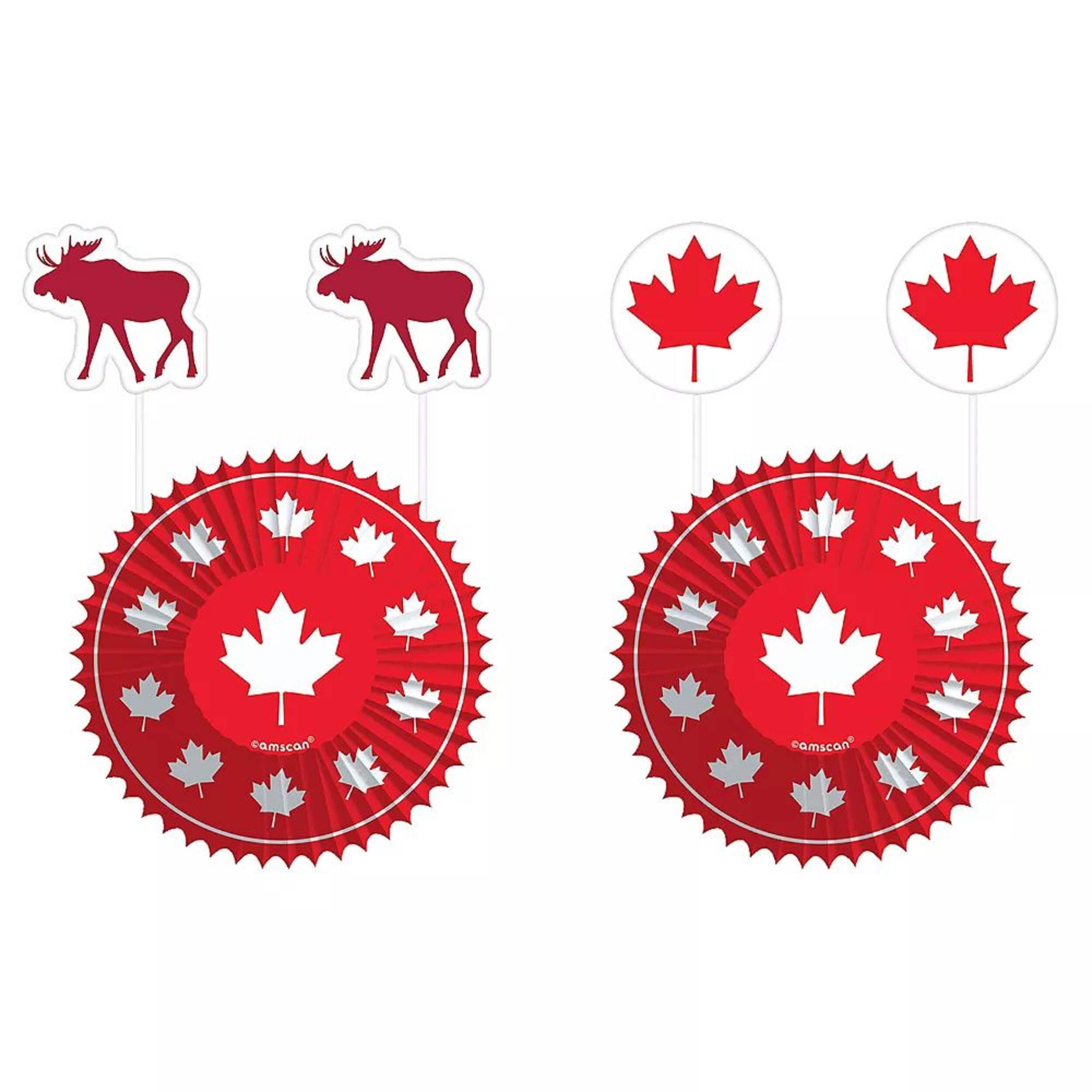 Moose Cupcake Decorating Kit with Baking Cups & Picks, Red/White, Maple Leaf, 2-in, 24-pk, for Canada Day Front_Flat