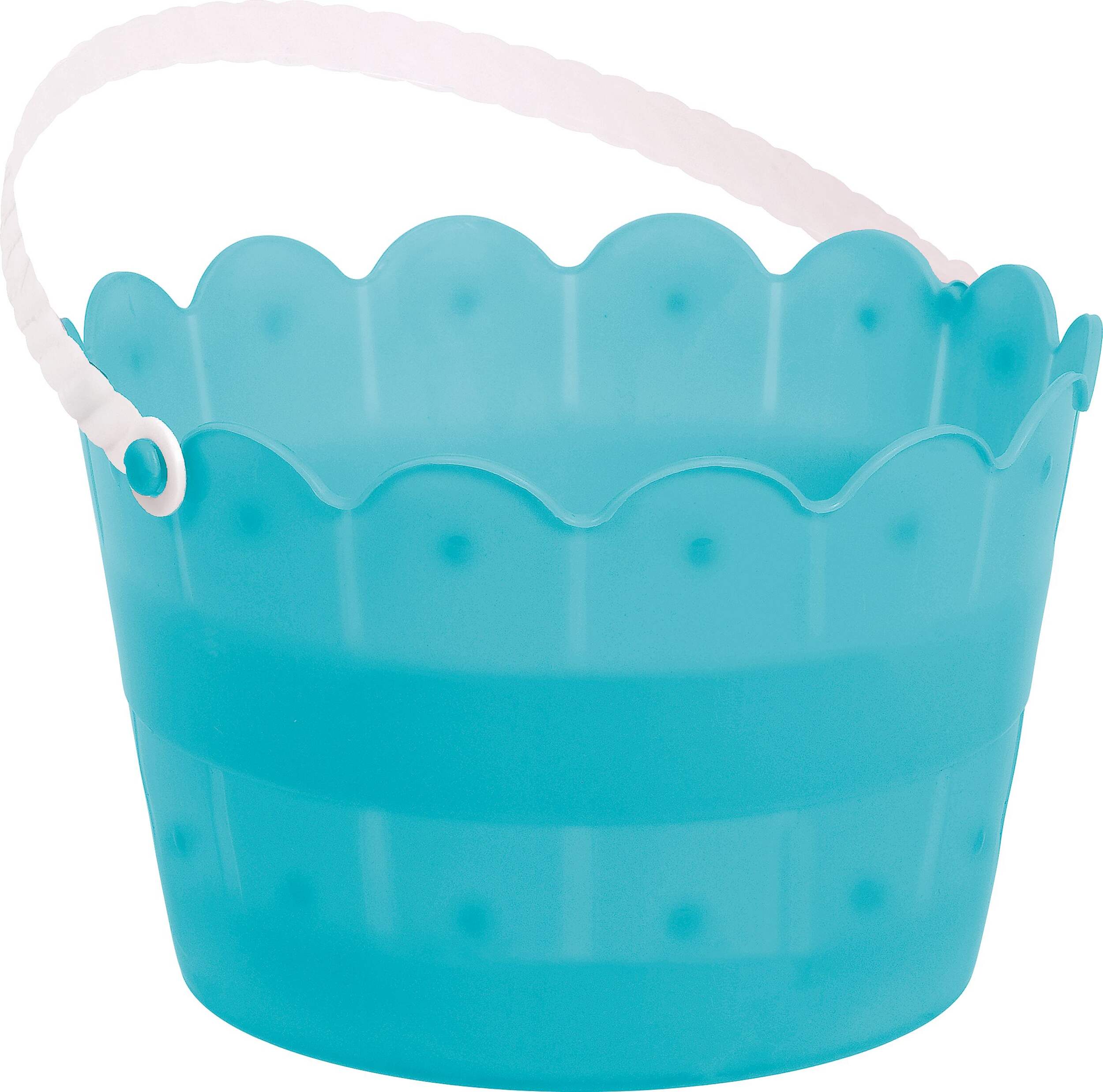 Plastic Scalloped Bucket Pail, Blue, 8-in, for Easter Egg Hunt Front_Angled_Right