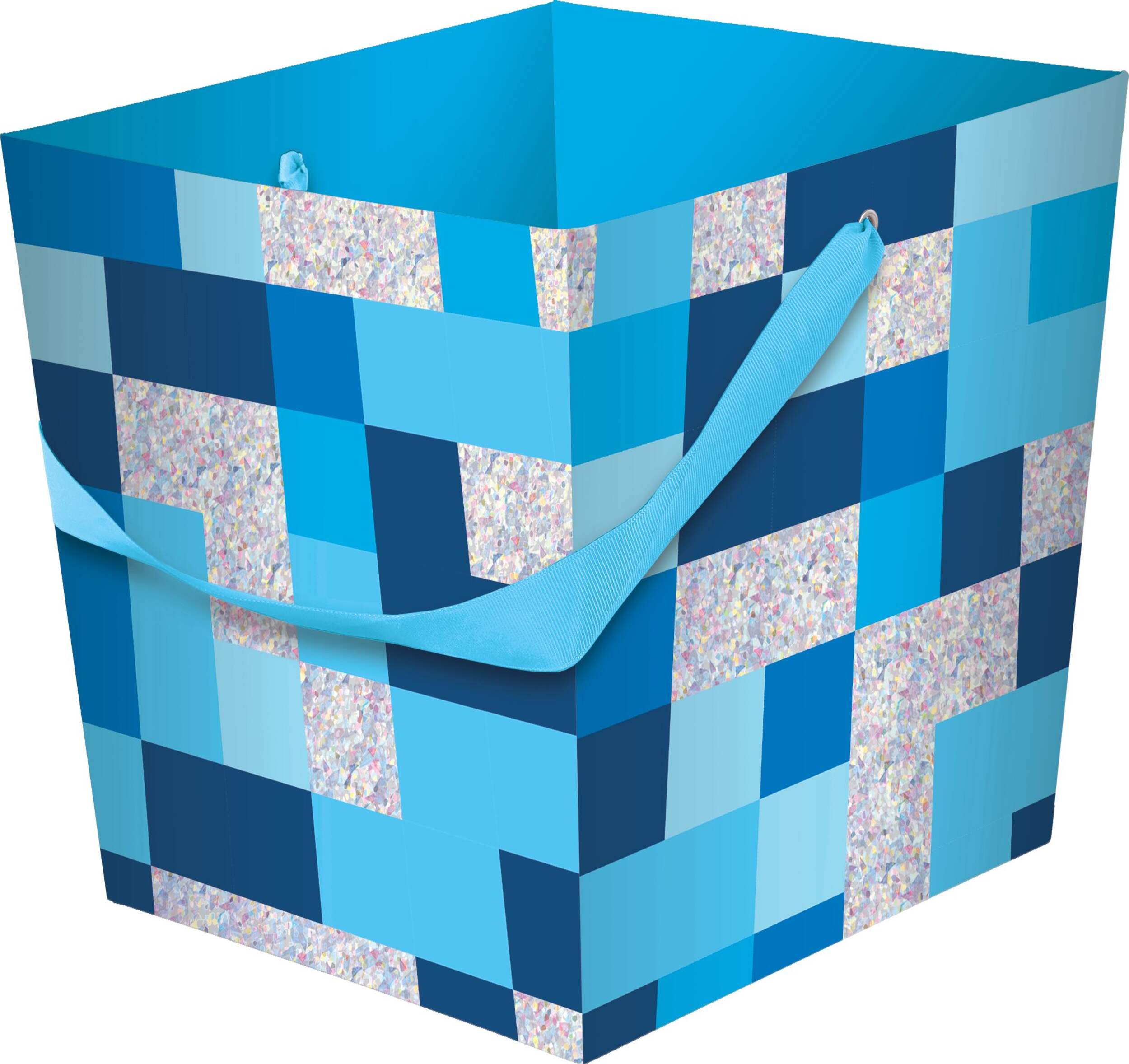 Pixelated Basket Pail, Blue, 8-in, for Easter Egg Hunt Front_Angled_Left